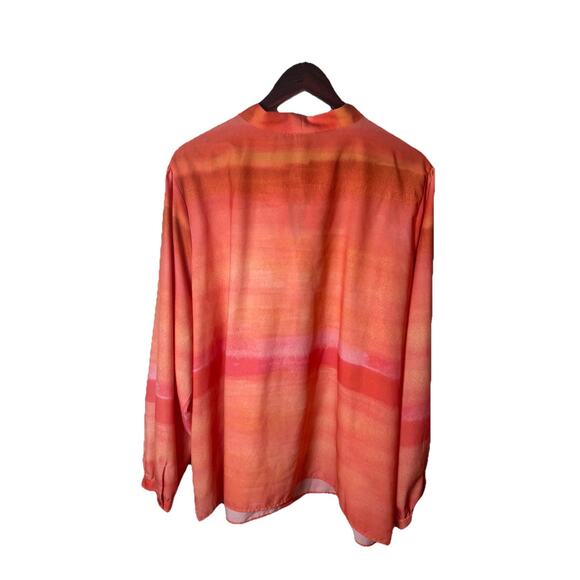 Eloquii Orange Pink Tie Neck Button Blouse Work Career Ombre Stripes Sz 28 Plus - Picture 6 of 7